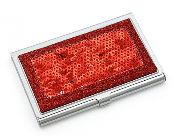 Business Card Holder - Sequined - Red